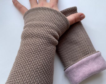 Chauffe-bras chauffe-poignets manchons tricot marron rose polaire hiver doublé poignets chauffe-bras