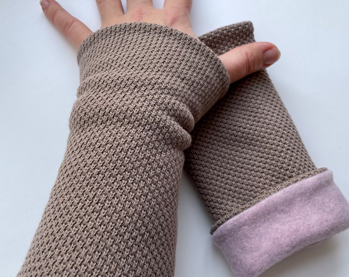 Armwarmers Cuffs Wristwarmers Muff Knit Brown Pink Fleece Winter Lined Cuffs Arm warmers