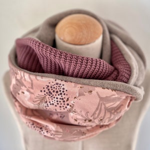 Loop Loop Scarf Scarf Tube Scarf Cotton Jersey Scarf Reversible Scarf Winter Knitted Fabric Pink Mauve Taupe Beige