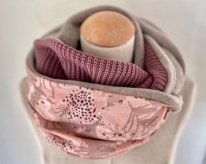 Loop Loop Scarf Scarf Tube Scarf Cotton Jersey Scarf Reversible Scarf Winter Knitted Fabric Pink Mauve Taupe Beige