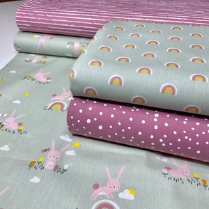 Cotton Fabric Rainbow Rabbits Sold by the Meter Patchwork