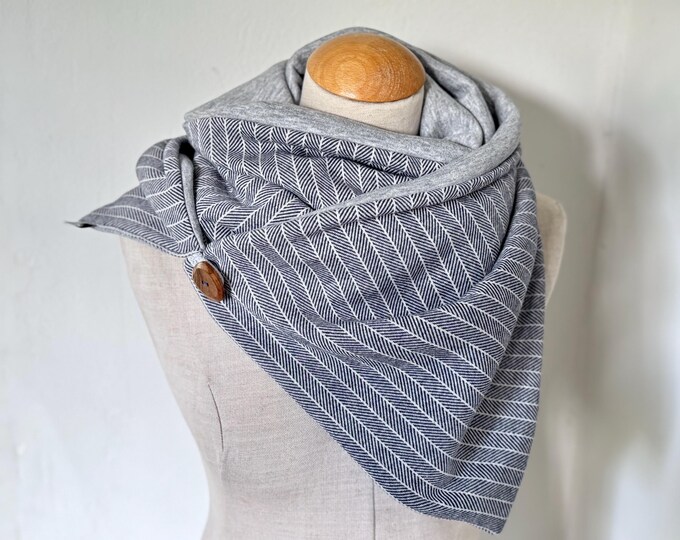 Wrap Scarf Triangle Scarf Button Scarf Loop Reversible Scarf Navy Grey Blue Stripes Herringbone Classic Business Fishbone Winter Jersey