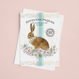 Ostern druckbar, digitale Osterkarte, Osterhase, Getreidesack, vintage, floral, Hase Hase, Ostern