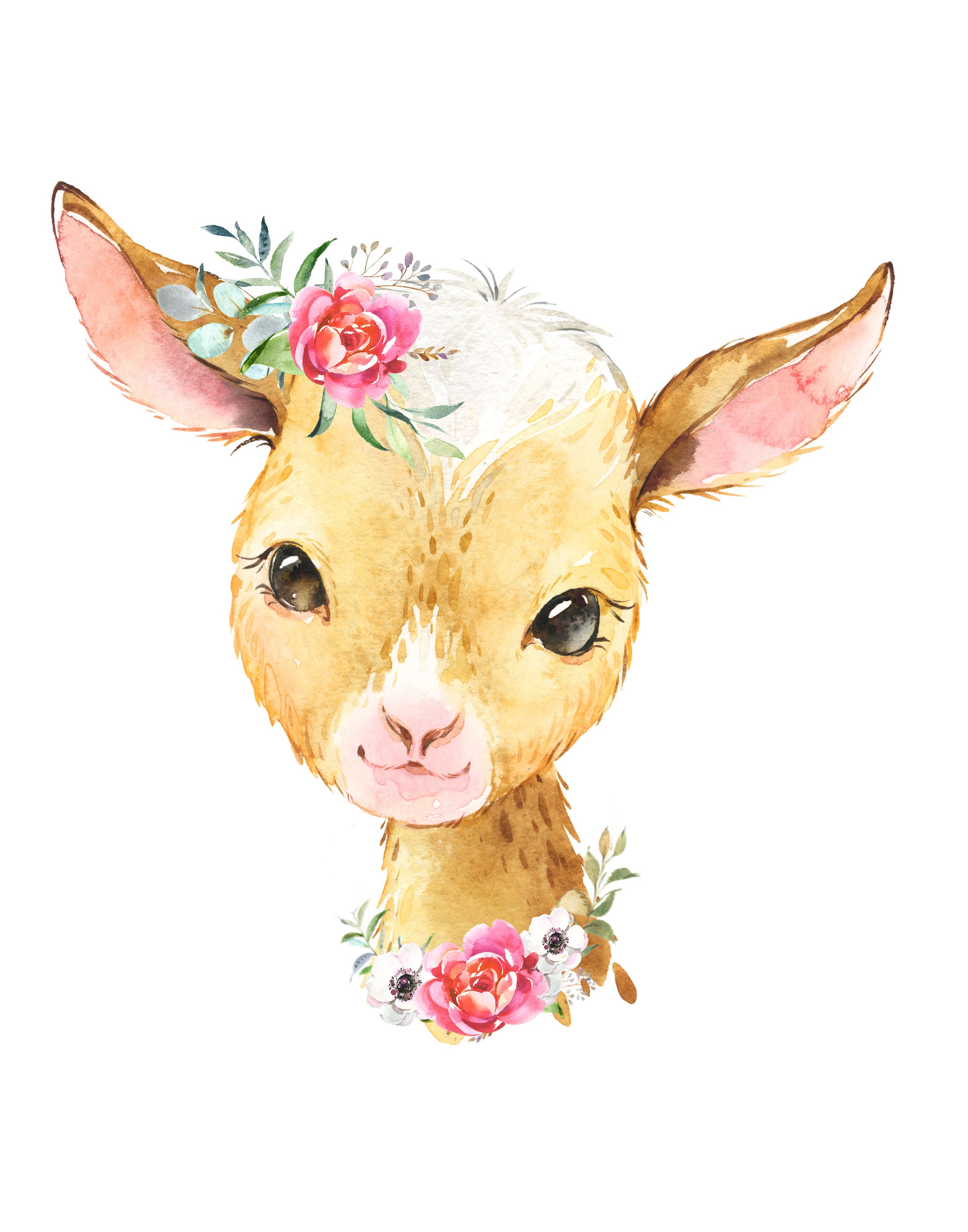 Digital Nursery Farm Animal Print, Set of 2 Nursery Print, Floral ...