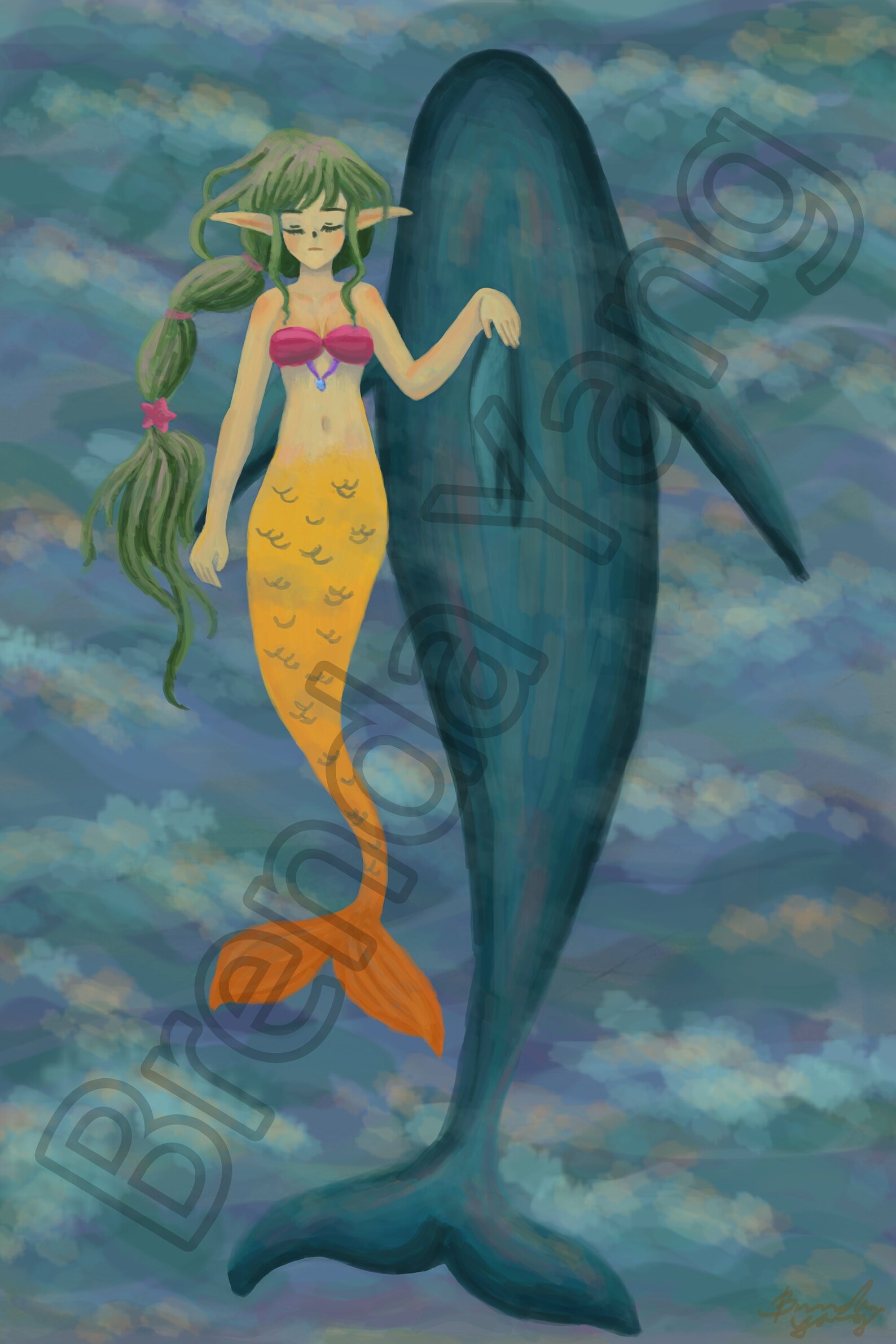 Sirène et la baleine Art Print Etsy