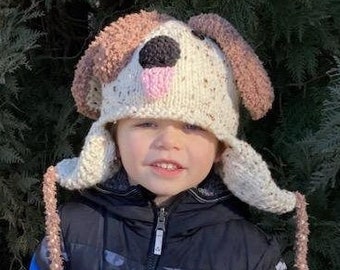 Hand Knit Fluffy Puppy Hat with Tassels and Ear Flaps | Kids and Adults | Winter Animal Hats