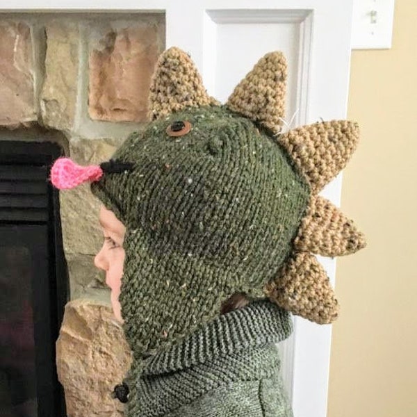 Handgestrickte Dinosaurier Mütze | Kinder Winter Tier Mützen | Stegosaurus Hut für Kinder Dress Up