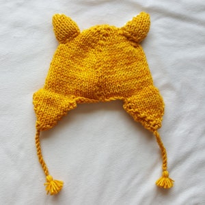 Kids Hand Knit Orange Kitty Cat Hat with Ear Flaps and Tassels image 4