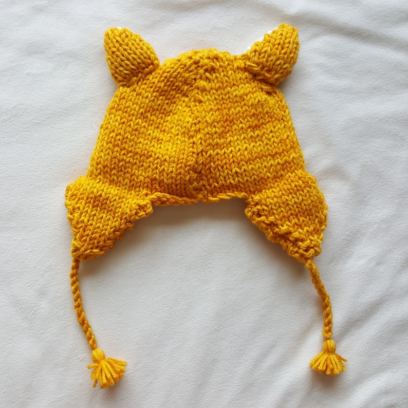 Kids Hand Knit Orange Kitty Cat Hat with Ear Flaps and Tassels image 4