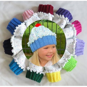 Hand Knit Girls Cupcake Hat with Sprinkles | Strawberry Shortcake Costume Hat | Various Colors | Various Sizes