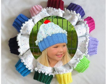 Hand Knit Cupcake Hat with Sprinkles | Girls Strawberry Shortcake Costume