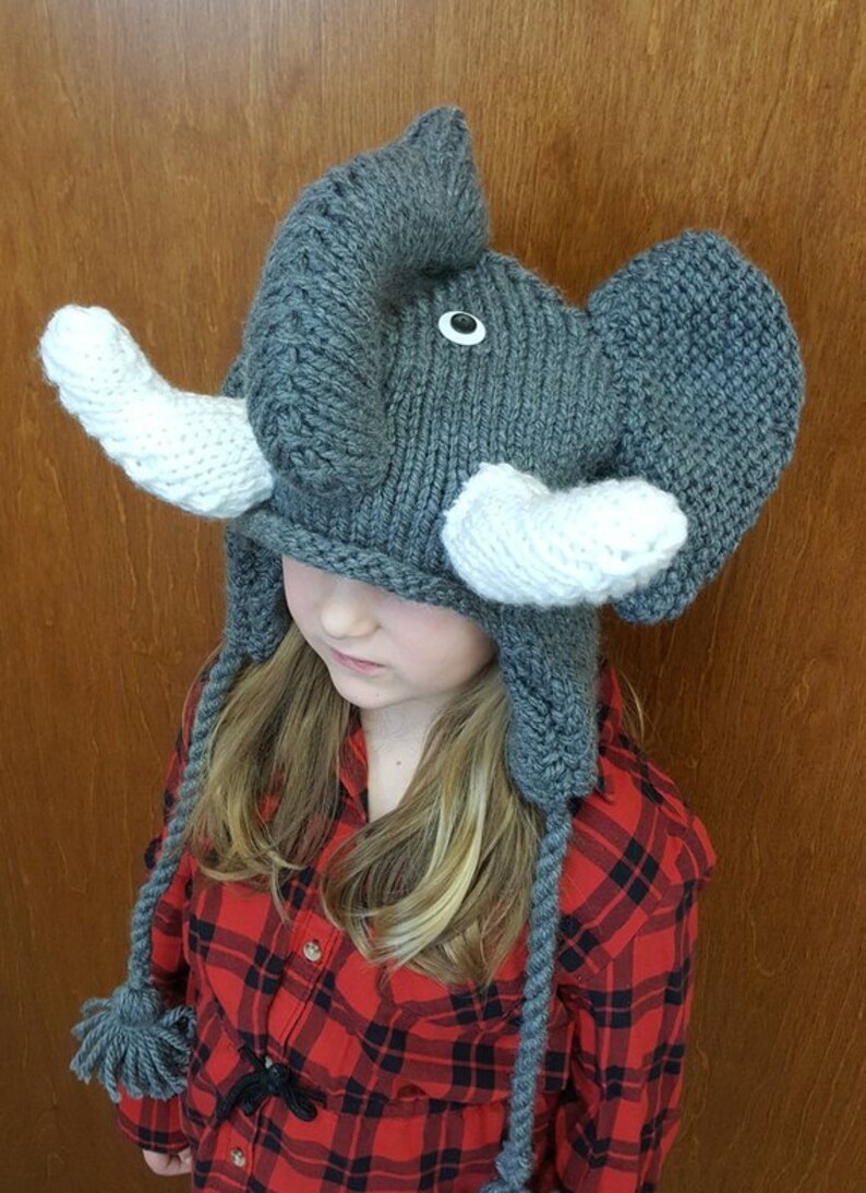 Hand Knit Elephant Hat with Tassels and Ear Flaps Toddler Etsy