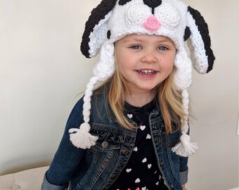 Hand Knit Dalmatian Hat | Flannel Lined Kids Winter Hat