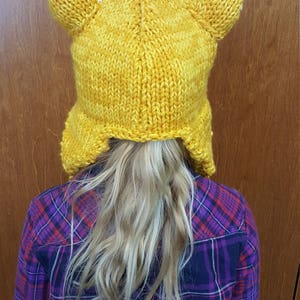Kids Hand Knit Orange Kitty Cat Hat with Ear Flaps and Tassels image 5
