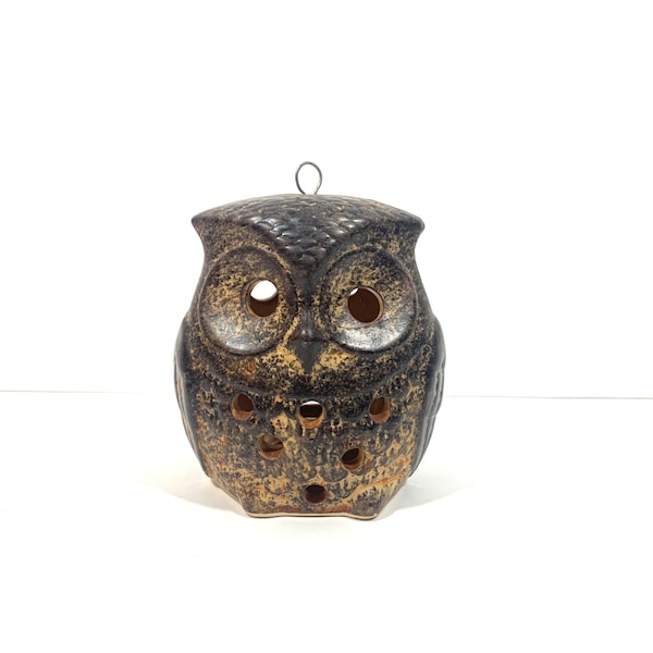 Ceramic Owl Candle Holder Vintage Stoneware Hanging Owl Votive Candle Holder Made in Japan