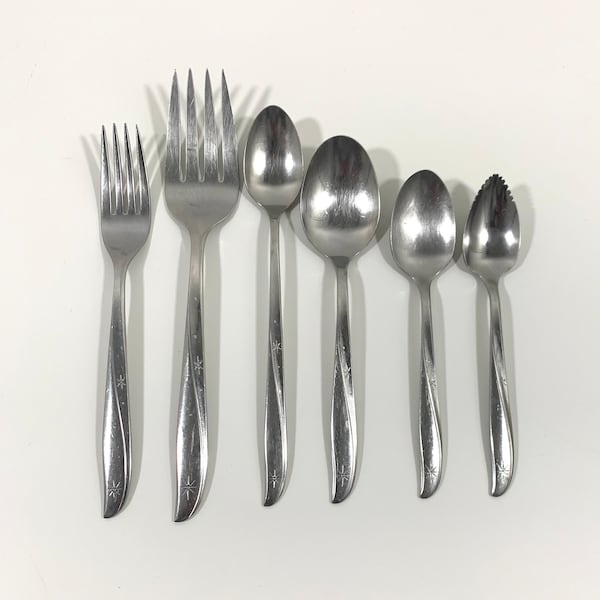 Atomic Starburst Flatware Vintage Oneida Twin Stars Stainless Steel Replacement Spoons Forks