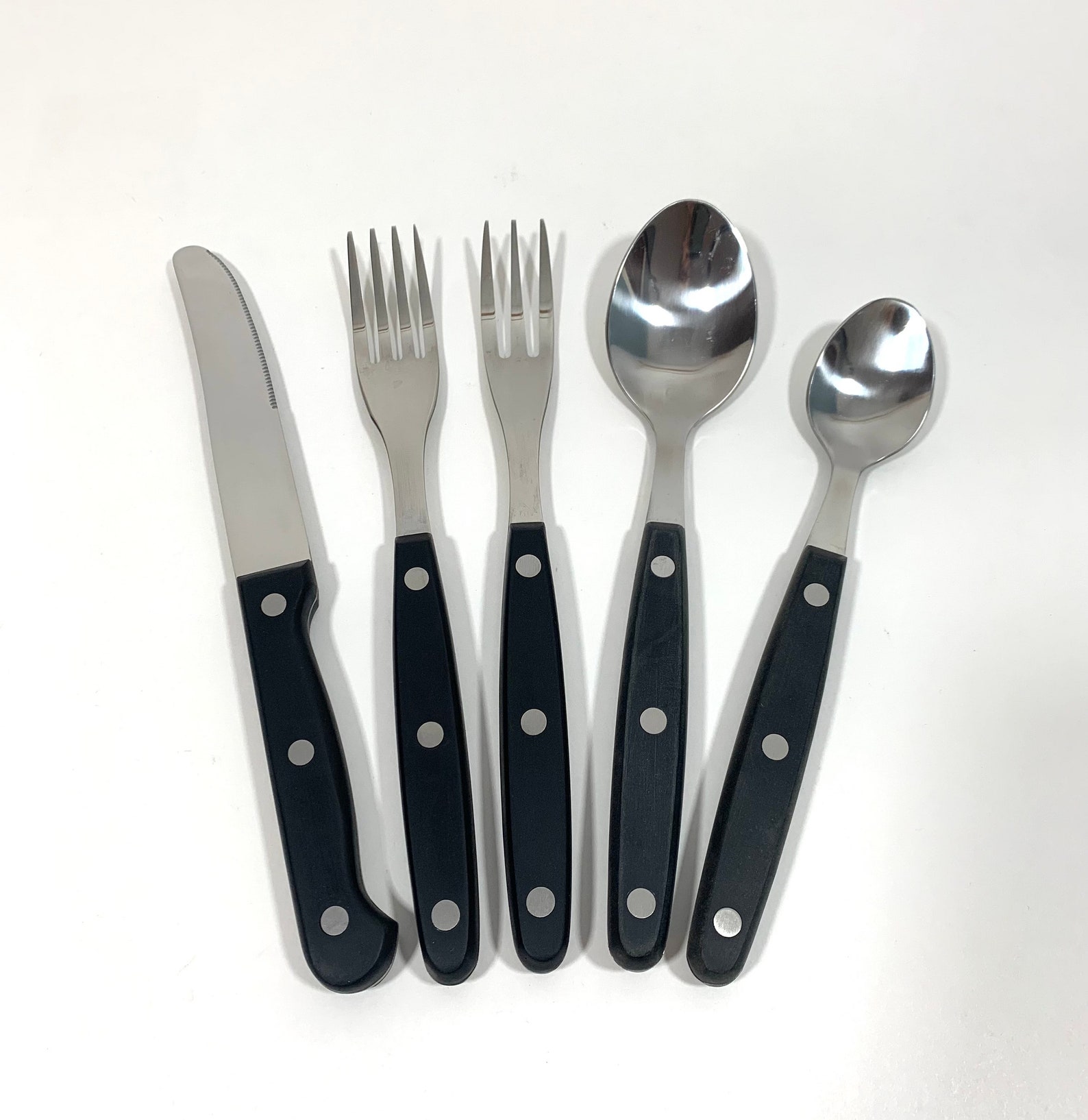 Black Handle Bistro Stainless Steel Silverware Flatware Place Etsy
