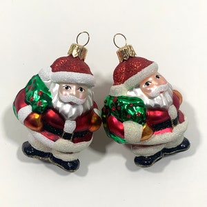 Santa Claus Glass Ornament Vintage Polish Blown Glass Christmas Ornaments Set of Two