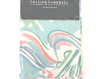 Collier Campbell Brief Encounter Taies d'oreiller florales pastel pour grand très grand lit New Old Stock