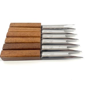 Vintage Cocktail Appetizer Forks Stainless Steel With Wood Handles Set of Six