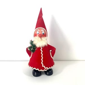 Contenedor de dulces alemán vintage de papel maché, cartón, adorno navideño de Papá Noel, fabricado en Alemania Occidental.