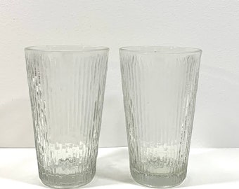 Bark Icicle Textured Water Glasses Vintage Jeannette Finlandia  Flared Rim Tumbler Glasses Set of Two