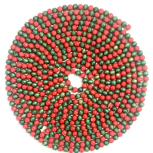 Red Green Wood Bead Christmas Garland Country Farmhouse Holiday Garland