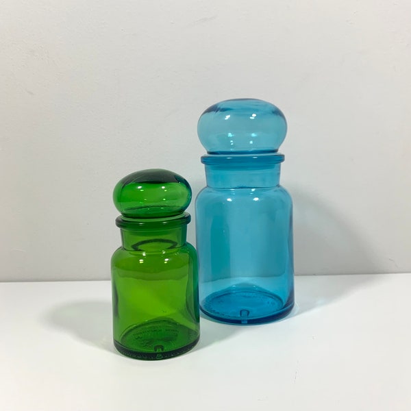 Glass Apothecary Jar Vintage Belgium Glass  Bubble Top Containers Set of Two