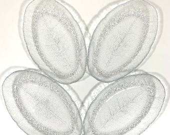 Arcoroc Aspen Oval Plate Clear Textured Glass Leaf Pattern Small Oval Platter Made in France Set of Four