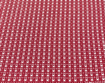 Country Homespun Woven Tablecloth Red White Fringed Rectangle Table Covering Farmhouse Country Cottage Decor