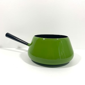 Avocado Green Fondue Pot Cathrineholm Midcentury Modern Enamel on Metal Cookware