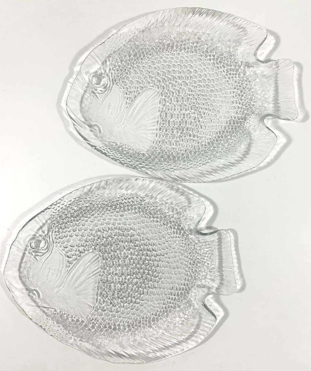 Arcoroc Glass Fish Plates Vintage French Textured Clear Glass Fish