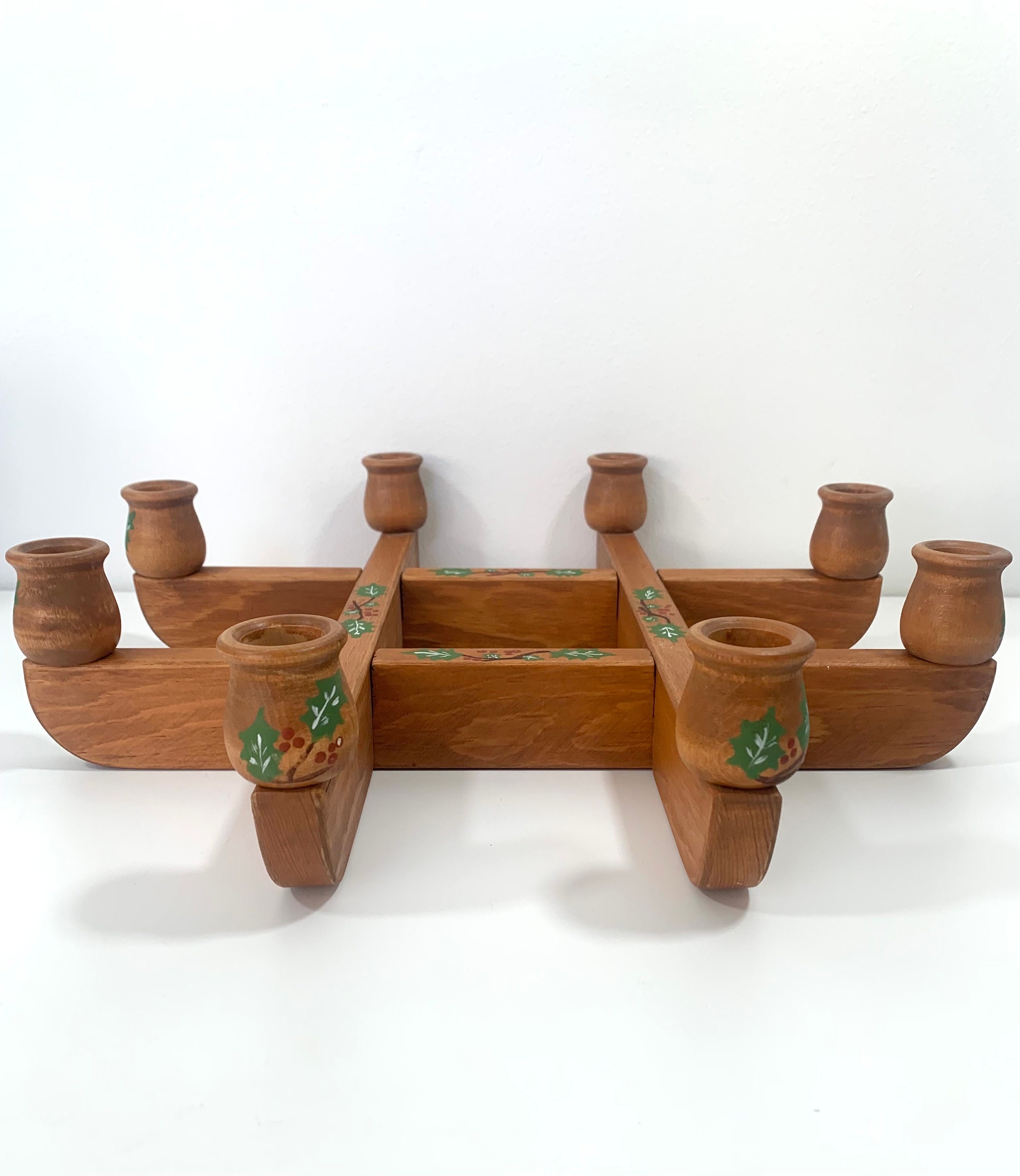 Scandinavian Wooden Candelabra Hand Painted Interlocking Wood Eight ...