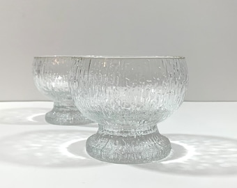 Iittala Timo Sarpaneva Kekkerit Footed Desert Bowls Set of Two Clear Textured Bark Icicle Glasses