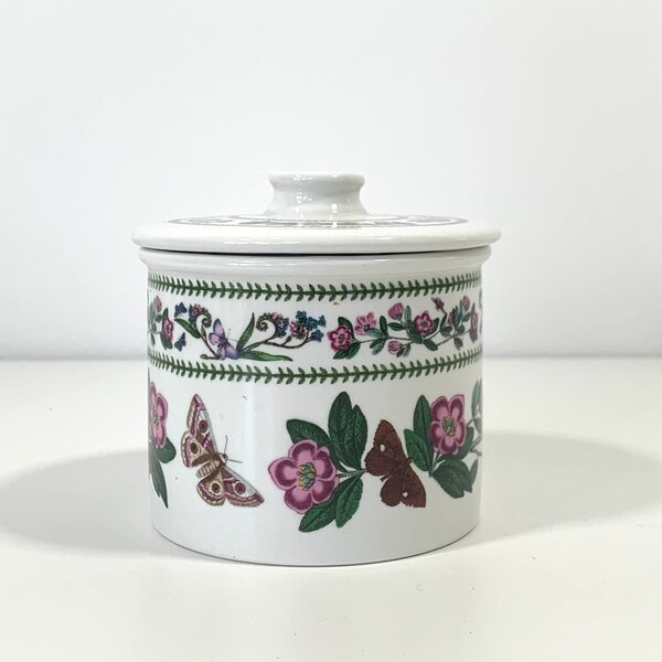 Portmeirion Botanic Garden Lidded Drum Shaped Sugar Bowl Portmeirion Variations Pink Garden Flowers Butterflies