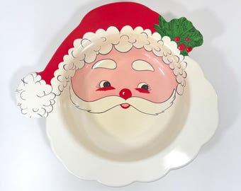 Santa Face Plastic Bowl Vintage Santa Claus Platter Serving Bowl Retro Kitschy Christmas Decor