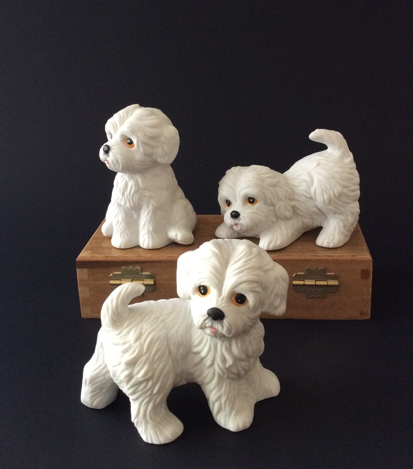 Vintage Homco White Porcelain Puppy Dog Figurines Set of Etsy