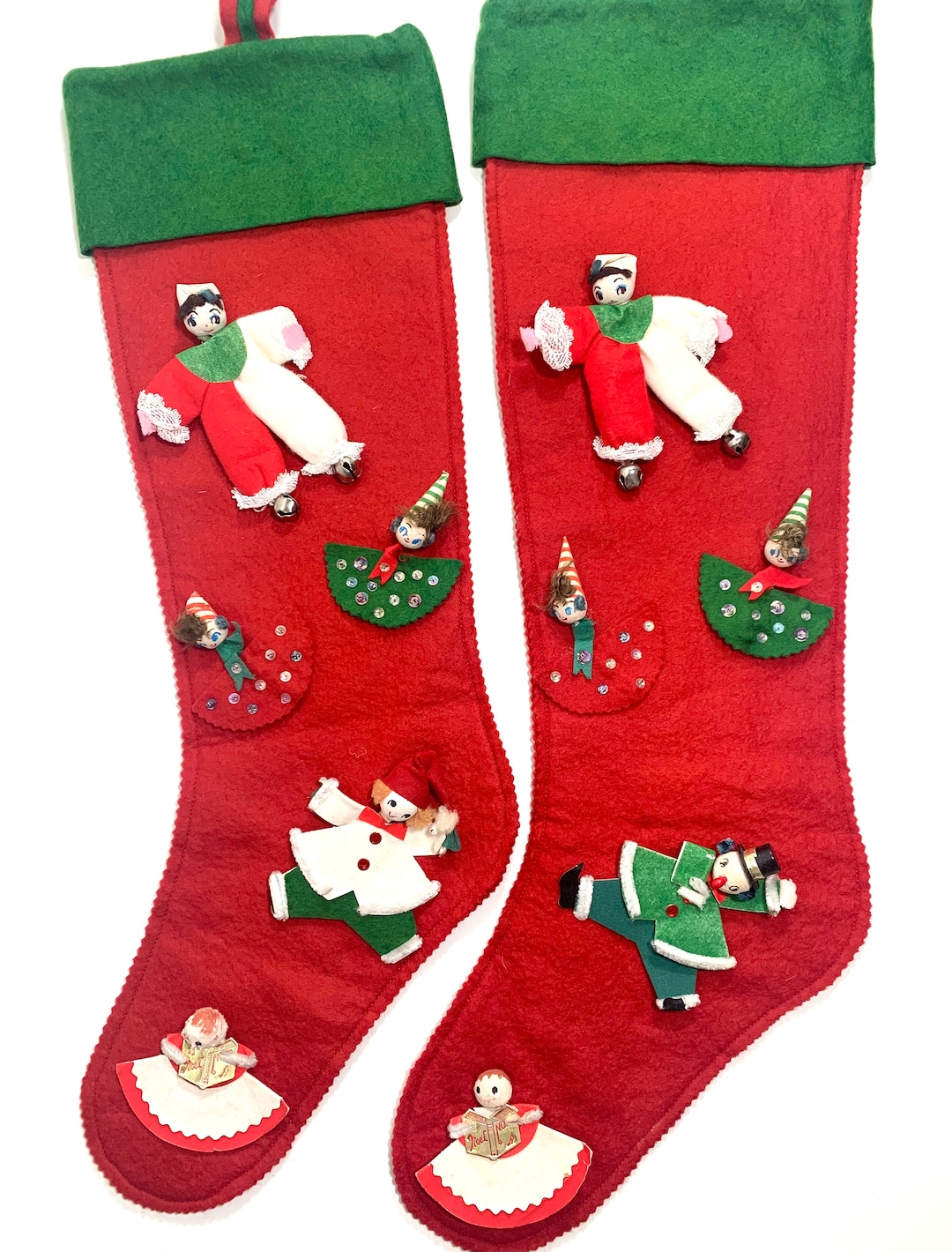 Christmas Stockings Vintage 1960's Felt Stockings Kitschy Christmas