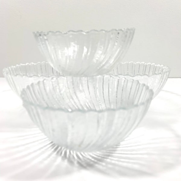 Arcoroc Seabreeze Glass Bowls Textured Swirl Sea Shell Pattern Small All Purpose Bowl Set of Four