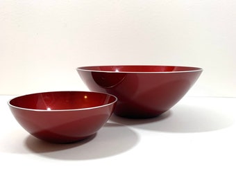 Emalox Norway Red Enamel Aluminum Bowl Set of Two