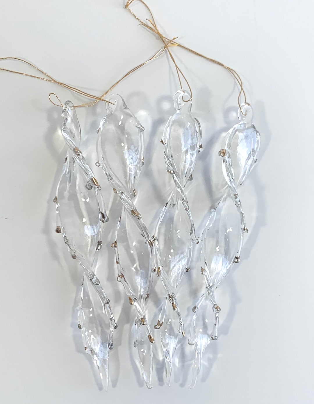 Twisted Clear Glass Icicle Ornaments Set of Four Etsy