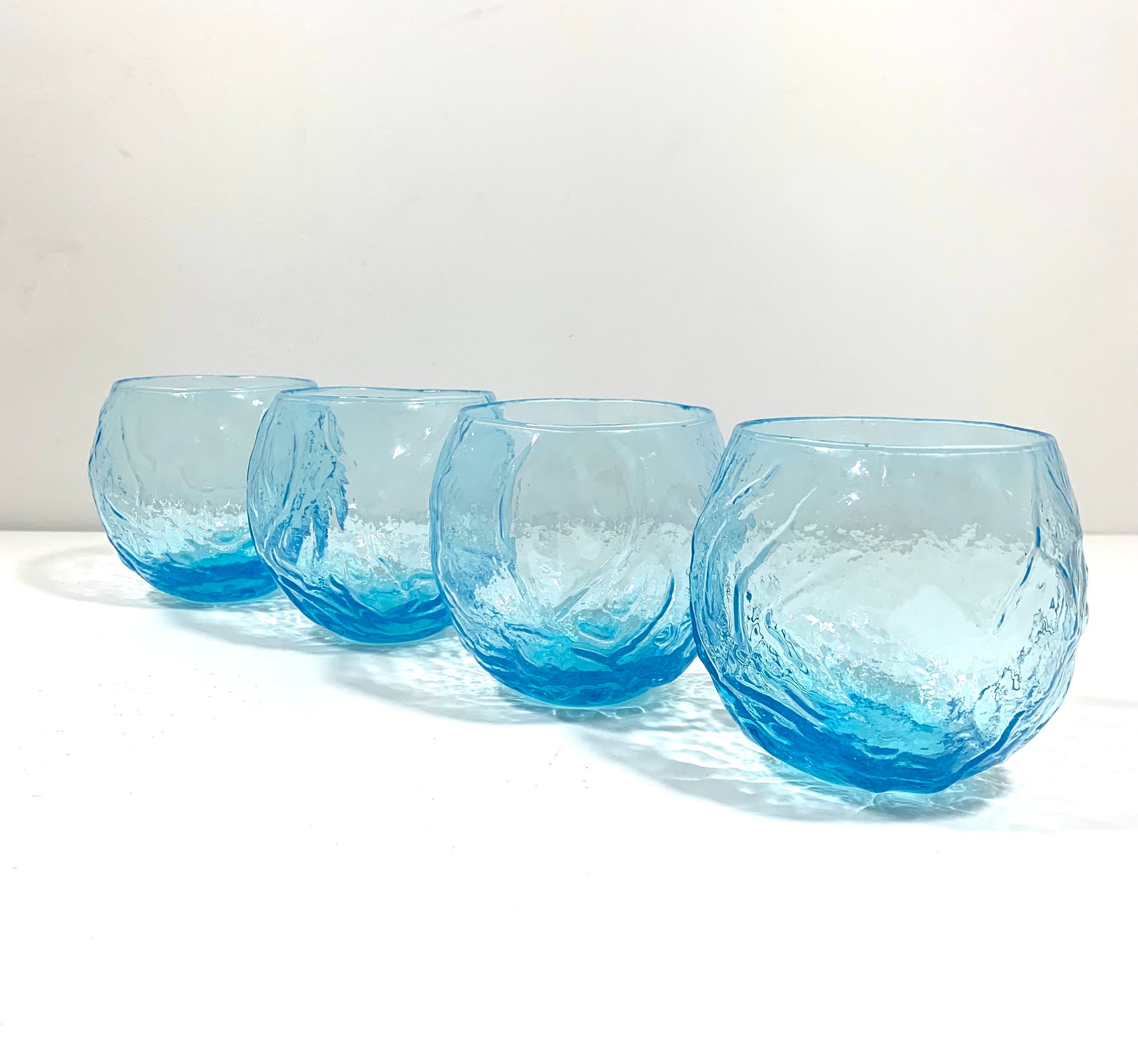 Bryce Cerulean Blue Clear Square Stem Wine Goblets, Vintage Mid