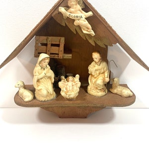 Wooden Nativity Manger Set Vintage Traditional Manger Christmas Religious Decor Made in Japan