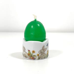 Porcelain Easter Bunny Rabbit Candle Holder With Egg Candle Made in Germany