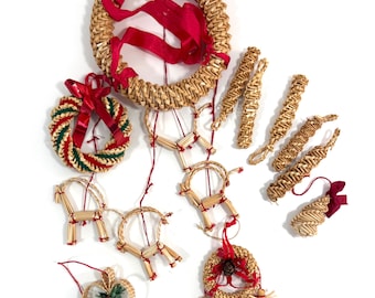 Scandinavian Straw Christmas Ornaments Mixed Lot of Ten