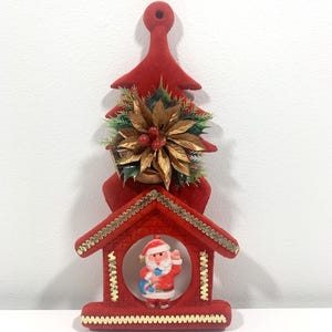 Christmas Flocked Wall Art Vintage Plastic Kitschy Santa Claus Christmas Decoration