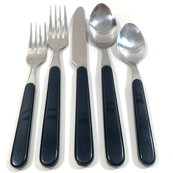 Black Handles Silverware Etsy