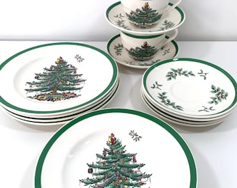 Spode England Open Stock - Piezas de comedor con diseño de árbol de Navidad - Vajilla navideña - Stock antiguo - Nunca usado