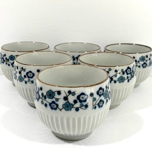 Japanese Floral Tea Sake Cups Vintage Otagiri OMC Japan Stoneware Flower Cups Set of Six