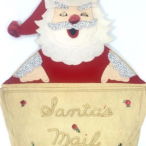 Porta-cartões de Natal Papai Noel Vintage feito à mão Feltro Papai Noel Bolsa de correio Kitsch Decoração de Natal